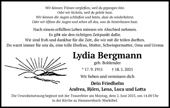 Todesanzeige von Lydia Bergmann von OFHA