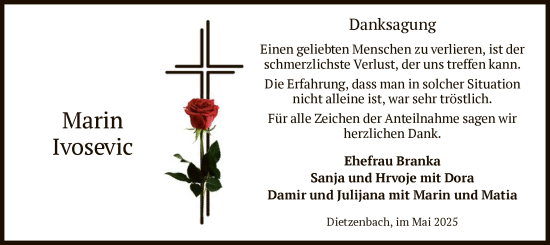 Todesanzeige von Marin Ivosevic von OF