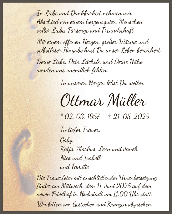 Todesanzeige von Ottmar Müller von OFHA