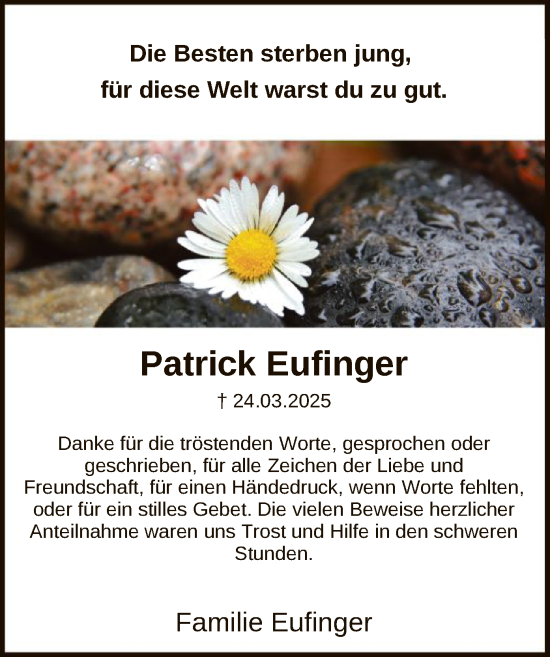Todesanzeige von Patrick Eufinger von OF