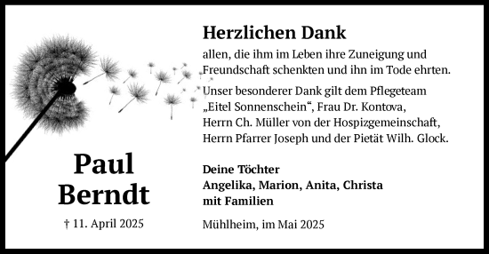Todesanzeige von Paul Berndt von OFOP