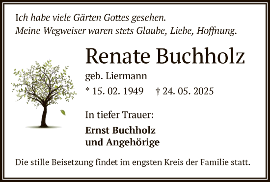 Todesanzeige von Renate Buchholz von OFOP