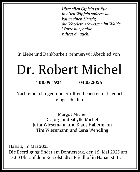 Todesanzeige von Robert Michel von OF