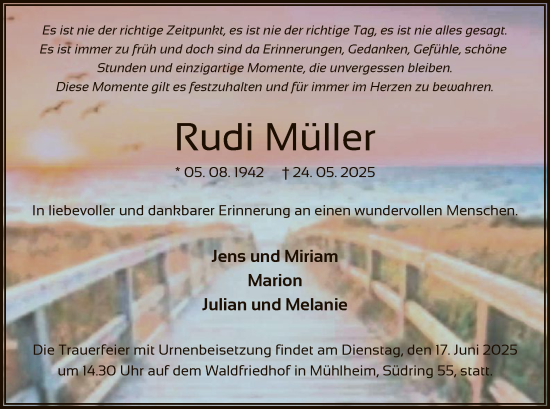 Todesanzeige von Rudi Müller von OFOP