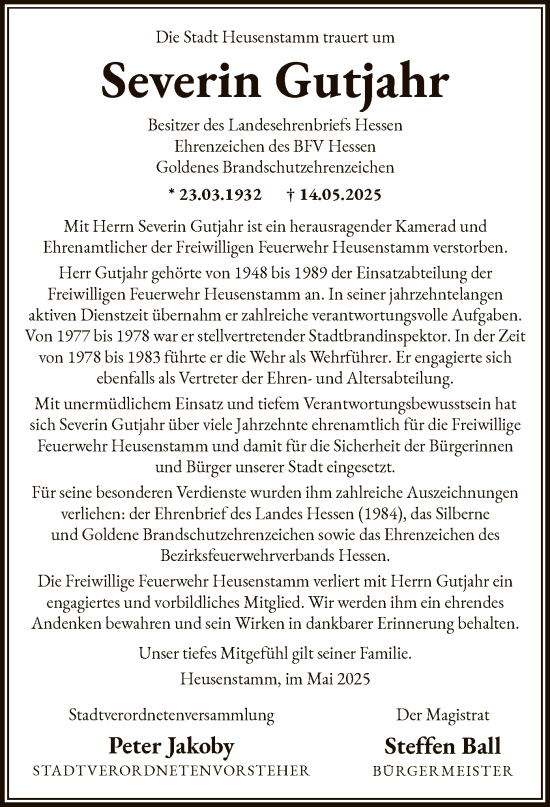 Todesanzeige von Severin Gutjahr von OF0T