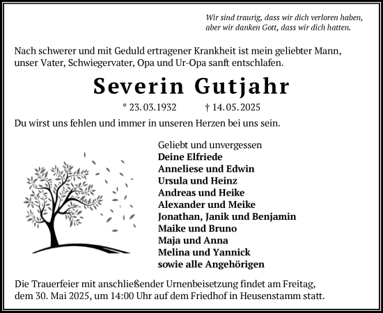 Todesanzeige von Severin Gutjahr von OFOP