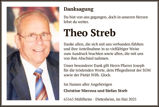 Todesanzeige von Theo Streb von OFOP