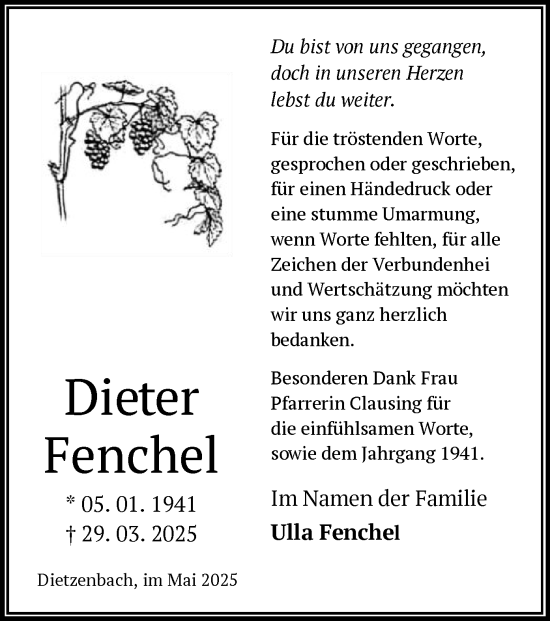 Todesanzeige von Ulla Fenchel von OF