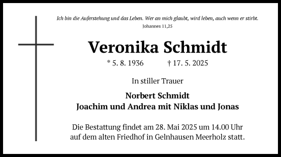 Todesanzeige von Veronika Schmidt von OFOP