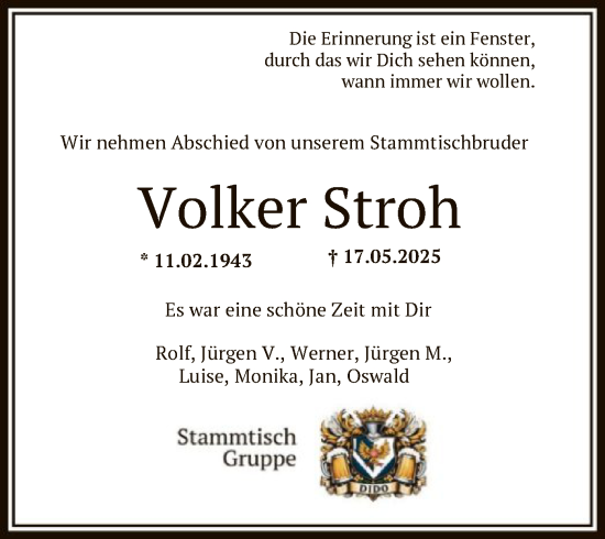 Todesanzeige von Volker Stroh von OF0T
