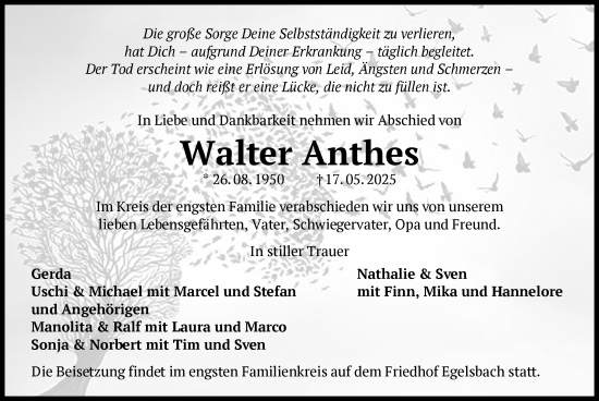 Todesanzeige von Walter Anthes von OFOP