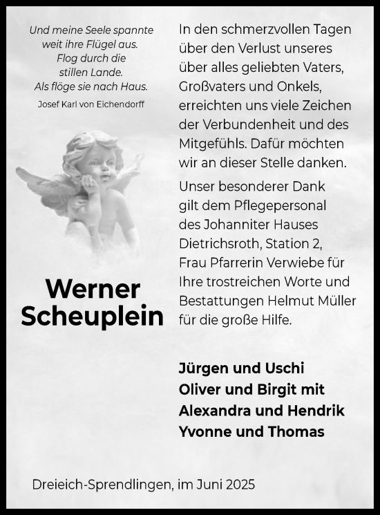 Todesanzeige von Werner Scheuplein von OFOP