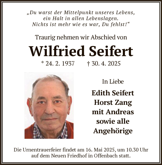 Todesanzeige von Wilfried Seifert von OF