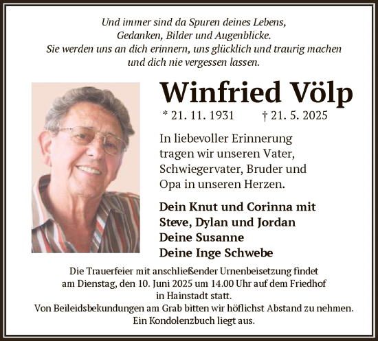 Todesanzeige von Winfried Völp von OFOP