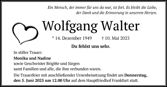 Todesanzeige von Wolfgang Walter von BOWO
