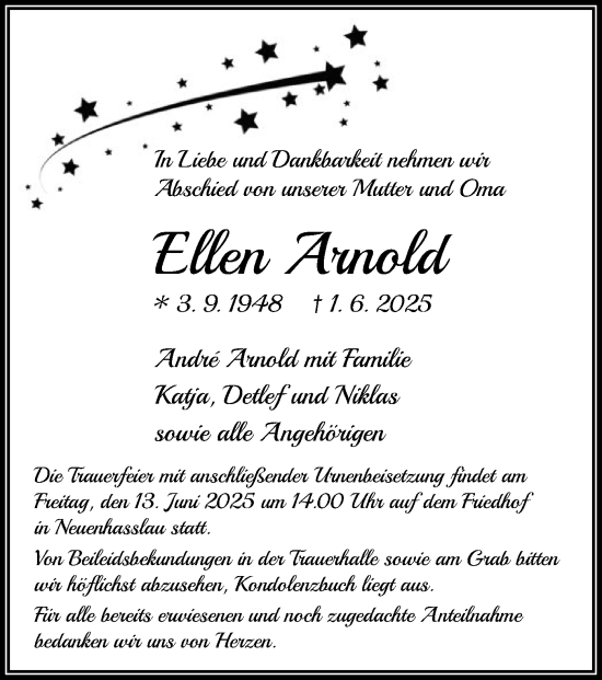 Todesanzeige von Ellen Arnold von OFOP