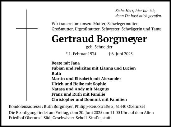 Todesanzeige von Gertraud Borgmeyer von OFOP