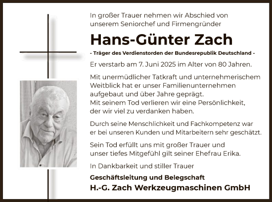 Todesanzeige von Hans-Günter Zach von OFOP