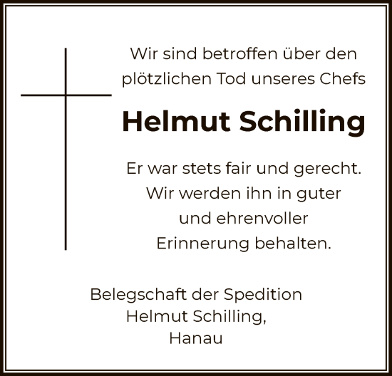 Todesanzeige von Helmut Schilling von OFHA