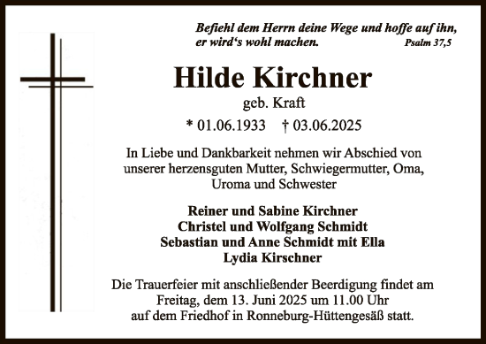 Todesanzeige von Hilde Kirchner von OFHA