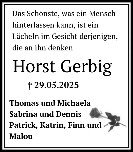 Todesanzeige von Horst Gerbig von OF0W