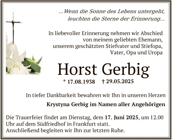 Todesanzeige von Horst Gerbig von OF0W