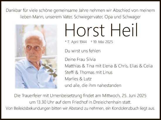 Todesanzeige von Horst Hell von OFOP