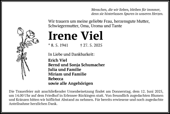 Todesanzeige von Irene Viel von OFHA