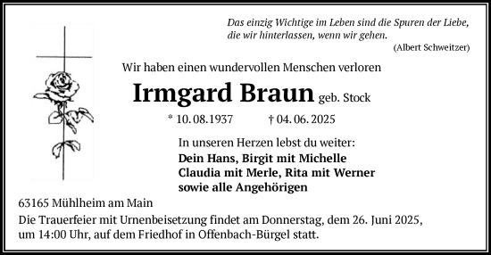 Todesanzeige von Irmgard Braun von OFOP