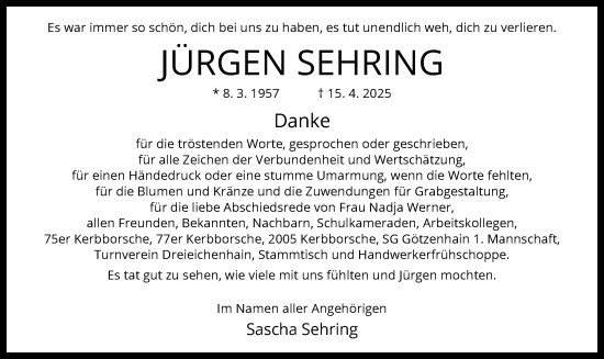 Todesanzeige von Jürgen Sehring von OFOP