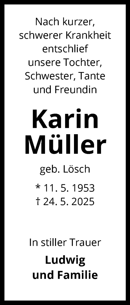 Todesanzeige von Karin Müller von OF0W