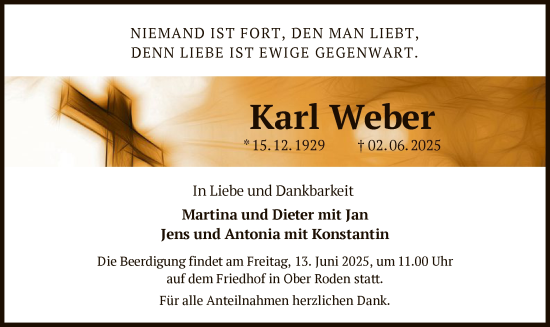 Todesanzeige von Karl Weber von OFOP