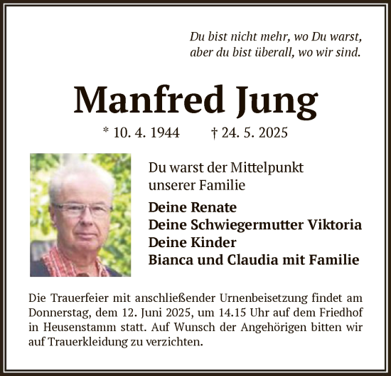 Todesanzeige von Manfred Jung von OFOP