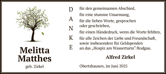 Todesanzeige von Melitta Matthes von OFOP