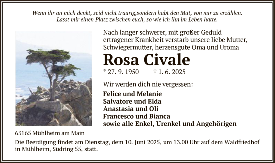 Todesanzeige von Rosa Civale von OFOP