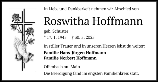 Todesanzeige von Roswitha Hoffmann von OFOP