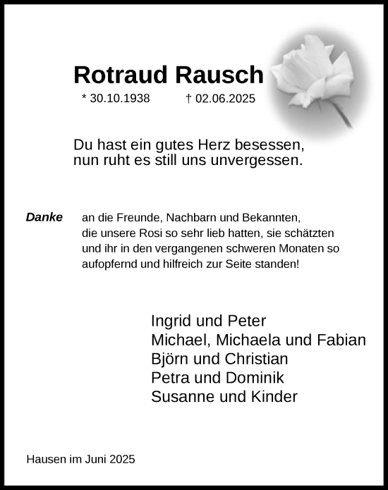 Todesanzeige von Rotraud Rausch von OF0T