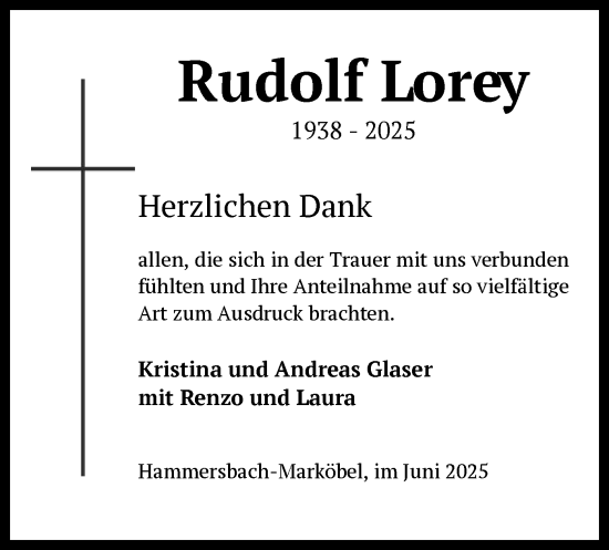 Todesanzeige von Rudolf Lorey von OFHA