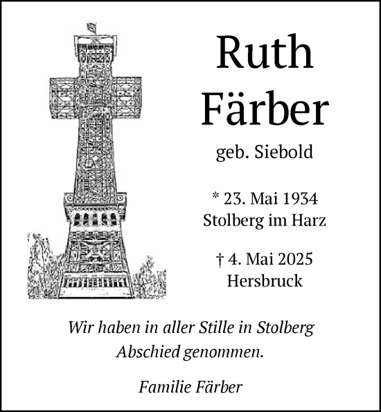 Todesanzeige von Ruth Färber von OFOP