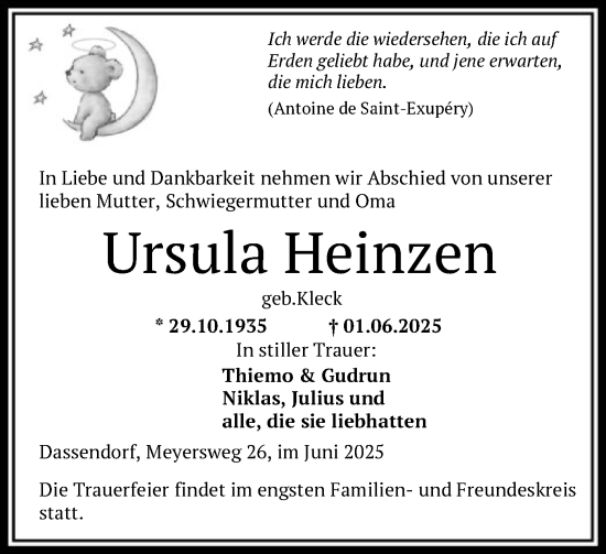 Todesanzeige von Ursula Heinzen von OFOP