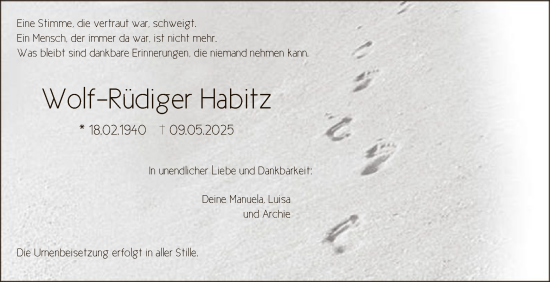 Todesanzeige von Wolf-Rüdiger Habitz von OFOP