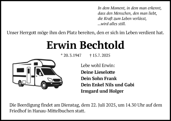 Todesanzeige von Erwin Bechtold von OFHA