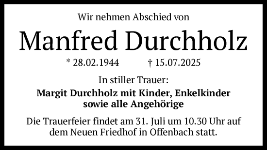 Todesanzeige von Manfred Durchholz von OFOP