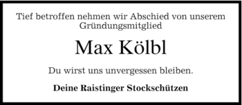 Todesanzeige von Max Kölbl von MERKUR & TZ