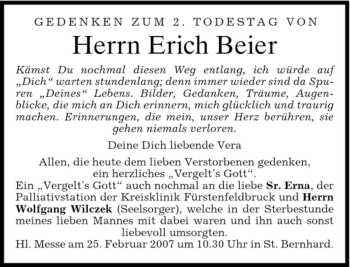 Todesanzeige von Erich Beier von MERKUR & TZ
