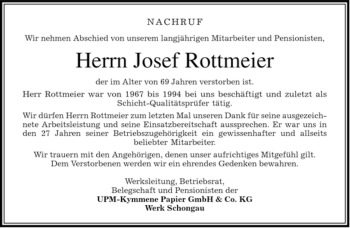 Todesanzeige von Josef Rottmeier von MERKUR & TZ