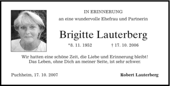 Todesanzeige von Brigitte Lauterberg von MERKUR & TZ