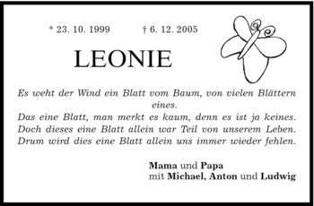 Todesanzeige von Leonie Grund von MERKUR & TZ