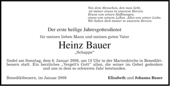 Todesanzeige von Heinz Bauer von MERKUR & TZ