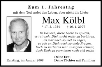 Todesanzeige von Max Kölbl von MERKUR & TZ